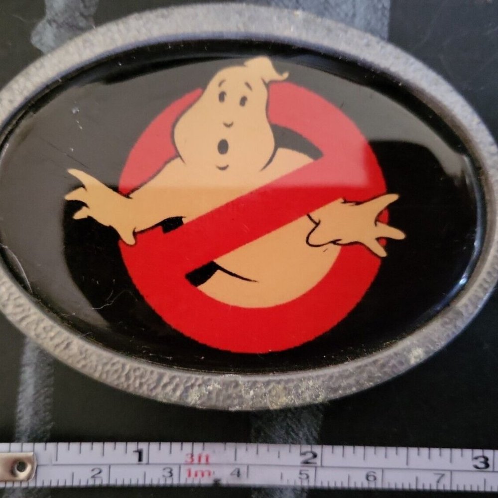 Vintage GHOSTBUSTERS 80's Retro Metal Black Red BELT BUCKLE Free Shipping!
